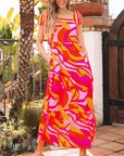 Abstract Knotted Shoulder High-Waist Maxi Dress