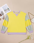 Plus Size Stripe Colorblock Patchwork Long Sleeve Crewneck Sweatshirt