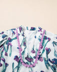 Floral Ricrac Trim Short Sleeve Peplum Top