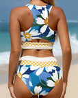 Floral Racerback Cutout High Waist Bikini Set