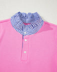 Stripe Contrast Collar Puff Sleeve Ruffle Mini Dress