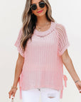 Lettie Hollow-out Crochet Side Tied Short Sleeve Sweater