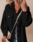 Solid Corduroy Button-Up Pocketed Shacket
