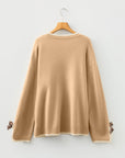 Plus Size Leopard Bow Split Cuff Sweater