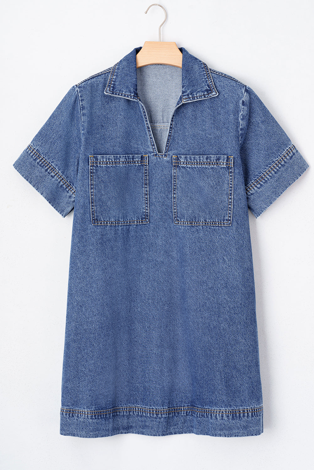 Blue Short Sleeve Collared Denim Mini Dress