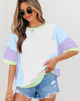 Zoe Patchwork Half Sleeve Oversized Top