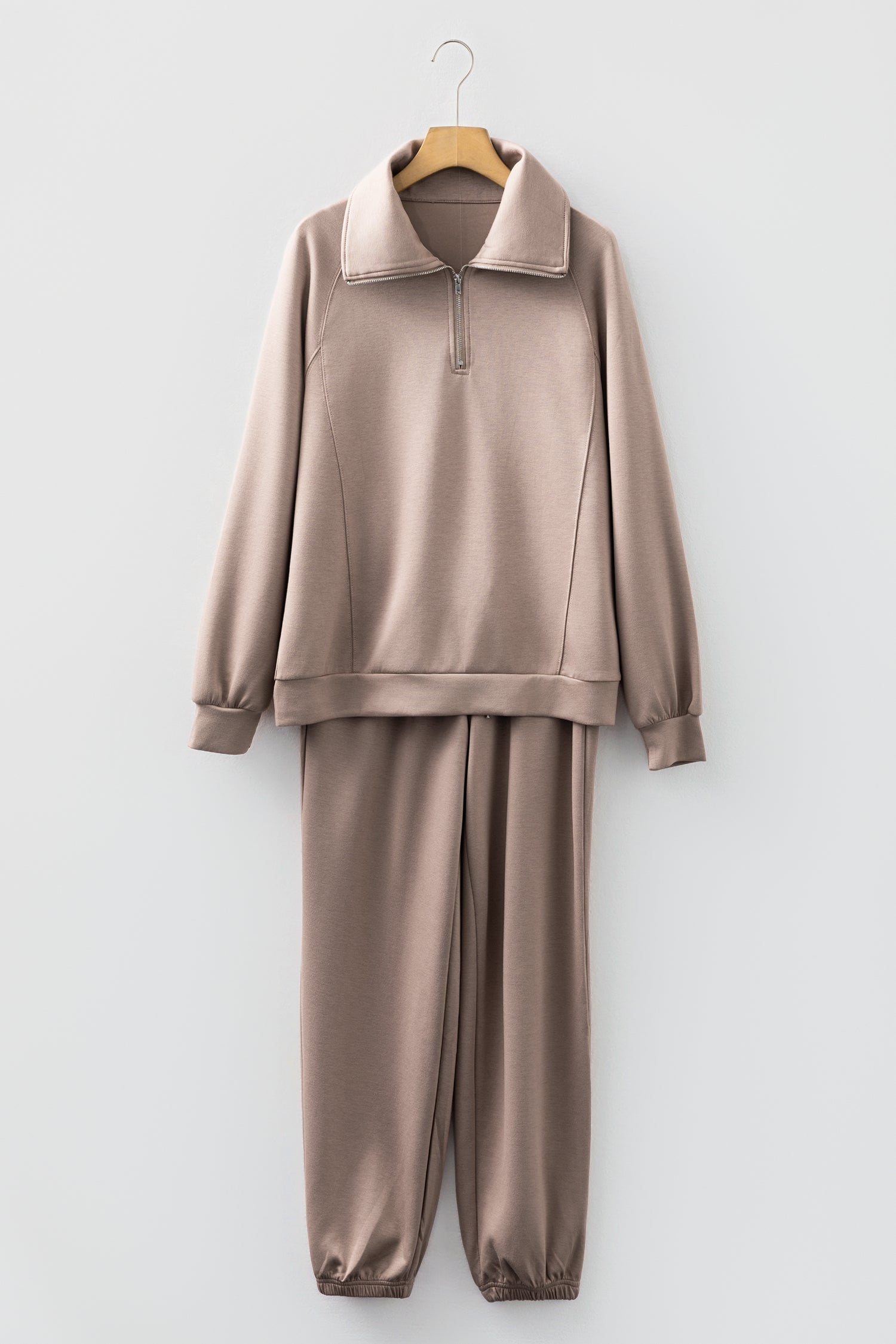 Solid Quarter-Zip Top and Drawstring Pants Set