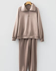Solid Quarter-Zip Top and Drawstring Pants Set
