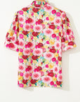 Floral Frilled V-Neck Short Puff Sleeve Blouse