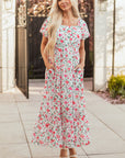 Floral Puff Sleeve Square Neck Tiered Dress