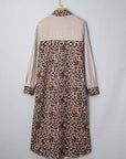 Leopard Patchwork Stripe Shirt Dress with Slits