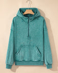 Solid Half-Zip Kangaroo Pocket Baggy Hoodie