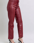 Faux Leather Tummy Control High Waisted Straight: Red