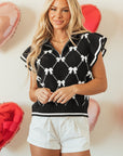 Bow Quarter-Zip Short Sleeve Sweater
