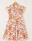 Floral Geometric Ruffle Trim Mini Dress