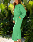 Solid Puff Sleeve Top and Drawstring Pants Set