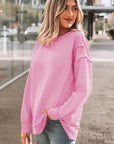 Ribbed Exposed Seam Drop Shoulder Pullover