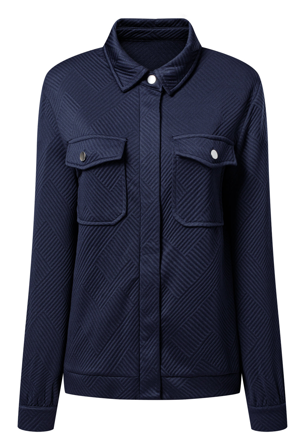 Solid Flap Pocket Shirt Collar Zip Up Jacket