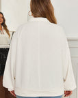Plus Size Stripe Rhombus Textured Collared Sweatshirt