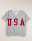 USA Patch Lettering Notch Neck Short Sleeve Tee