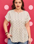 Plus Size Polka Dot Button Back Babydoll Blouse