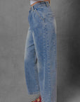 Scottie Blue Washed Pleated Detail Wide Leg Jeans