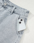 Scalloped Acid Wash High Waist Denim Shorts