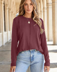 Judith Solid Exposed Seam Long Sleeve Top