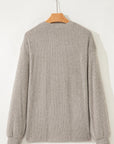 Solid Ribbed Knit Drop Shoulder Henley Top