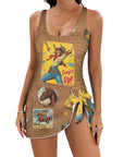 Baha Ranch Vintage Cowgirl Collage Skirted Swim Suit