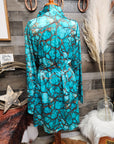 All Turquoise Women's Long Sleeve Belted Satin Feel Dressing Lounge Robe