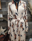 Vintage Cowgirl Women's Long Sleeve Belted Satin Feel Dressing Lounge Robe