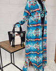 Baha Ranch Teal Aztec Long Shirt Dress Duster