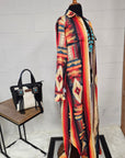 Baha Ranch Colores De Mexico Southwestern Aztec Serape Long Sleeve Shirt Dress Duster