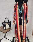 Baha Ranch Colores De Mexico Southwestern Aztec Serape Long Sleeve Shirt Dress Duster