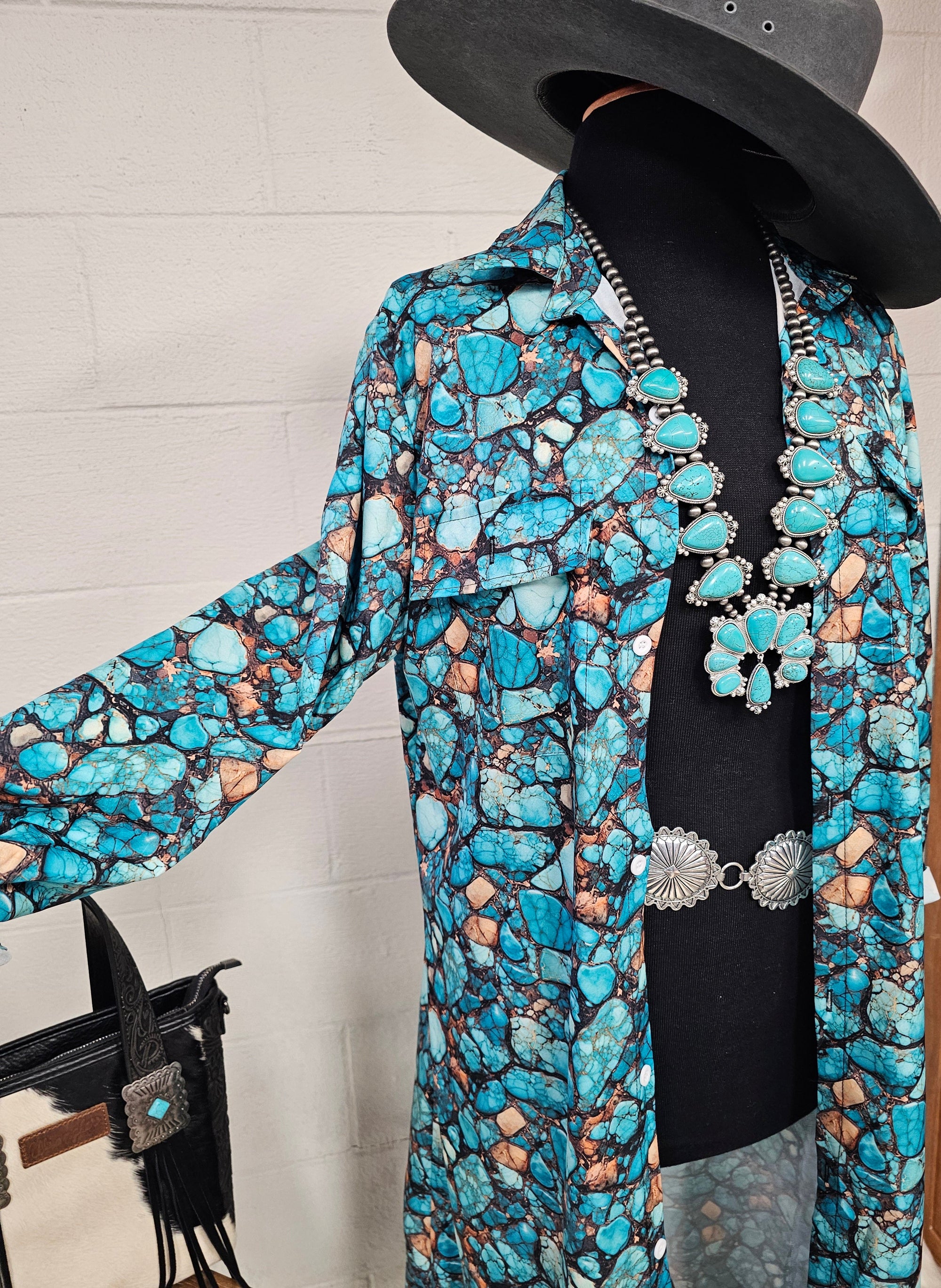 Baha Ranch All Turquoise Long Duster Dress