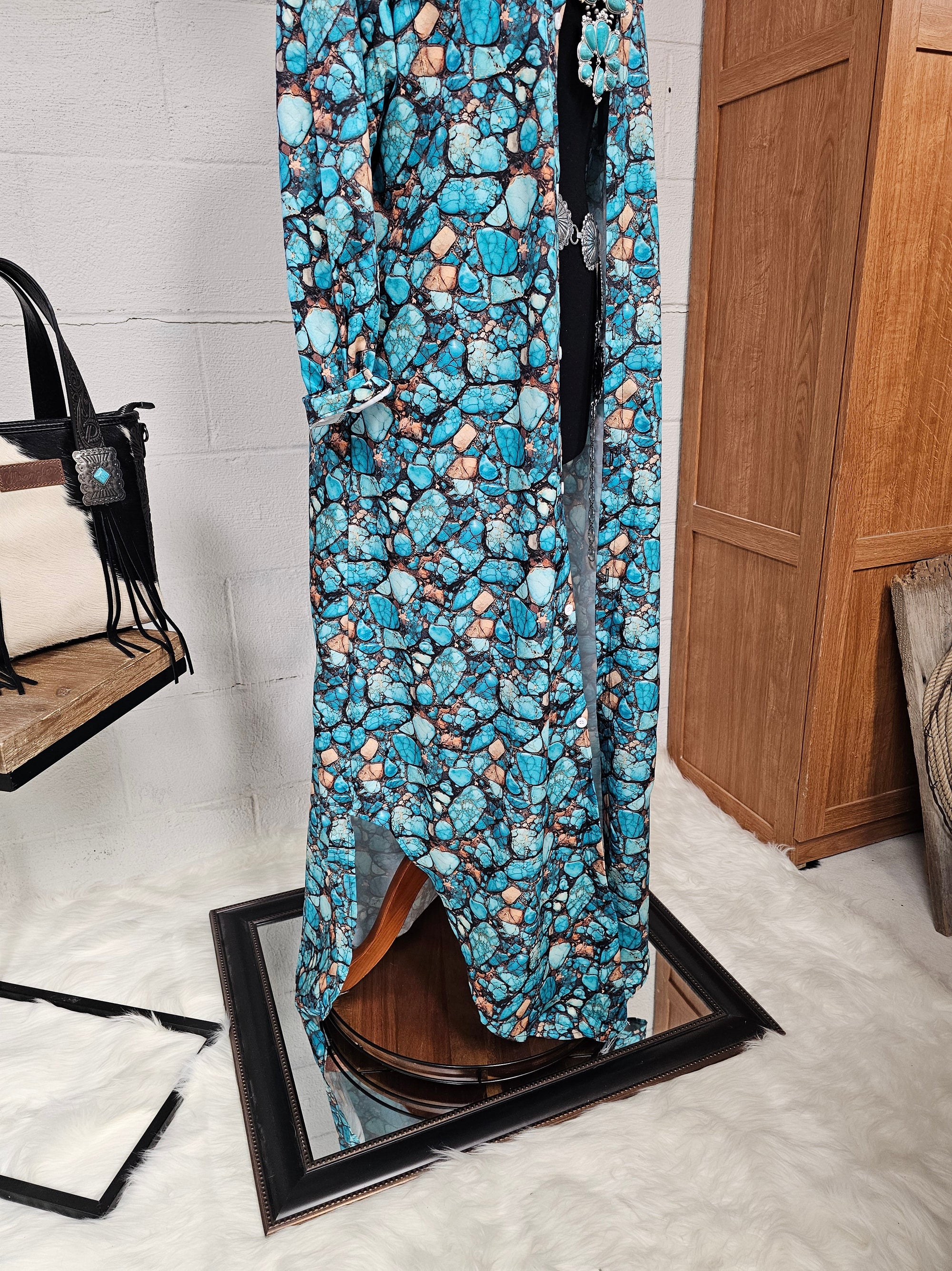 Baha Ranch All Turquoise Long Duster Dress