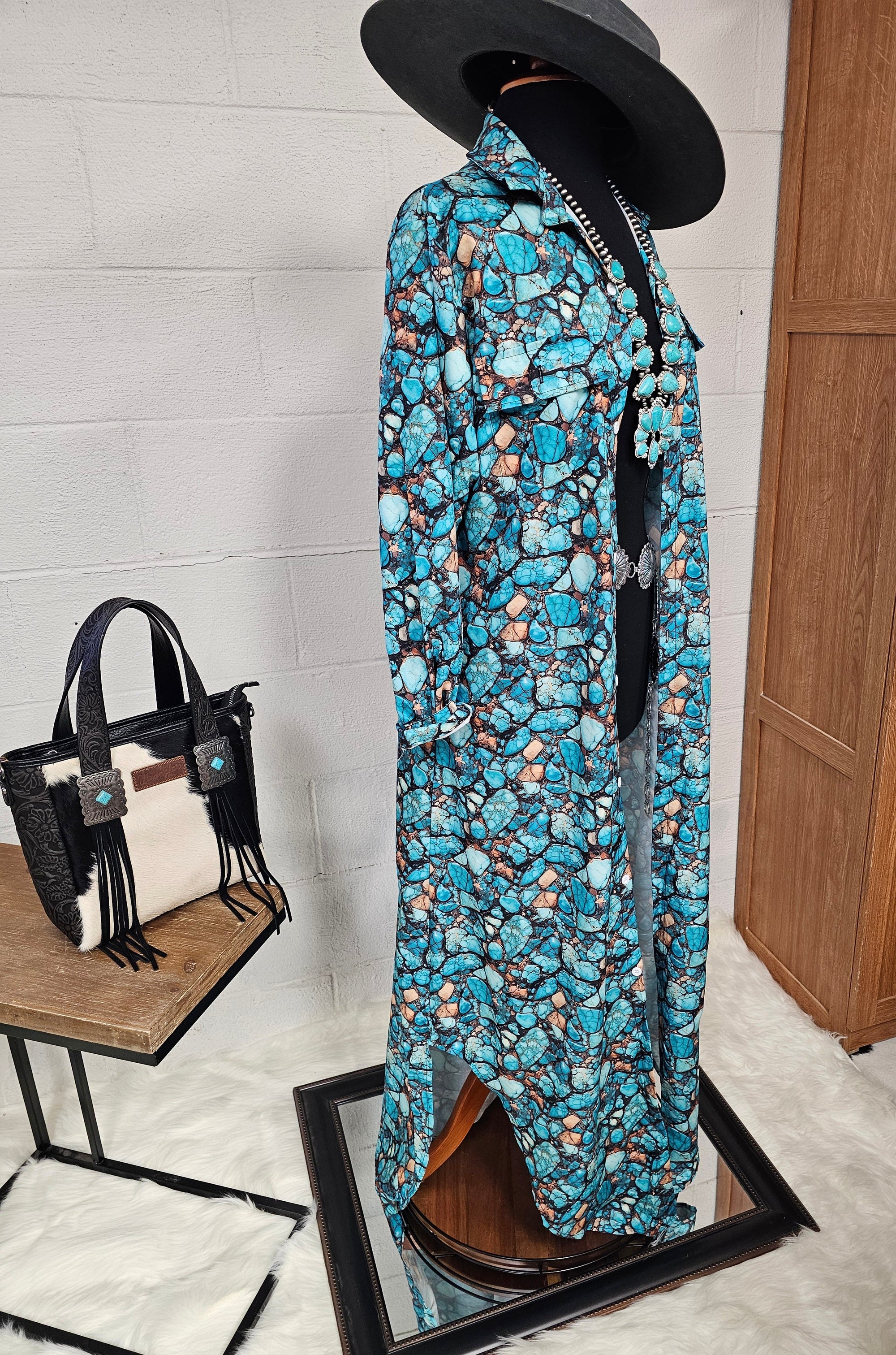Baha Ranch All Turquoise Long Duster Dress