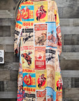 Baha Ranch Vintage Rodeo Poster Button-Up Long Sleeve Shirt Duster Dress