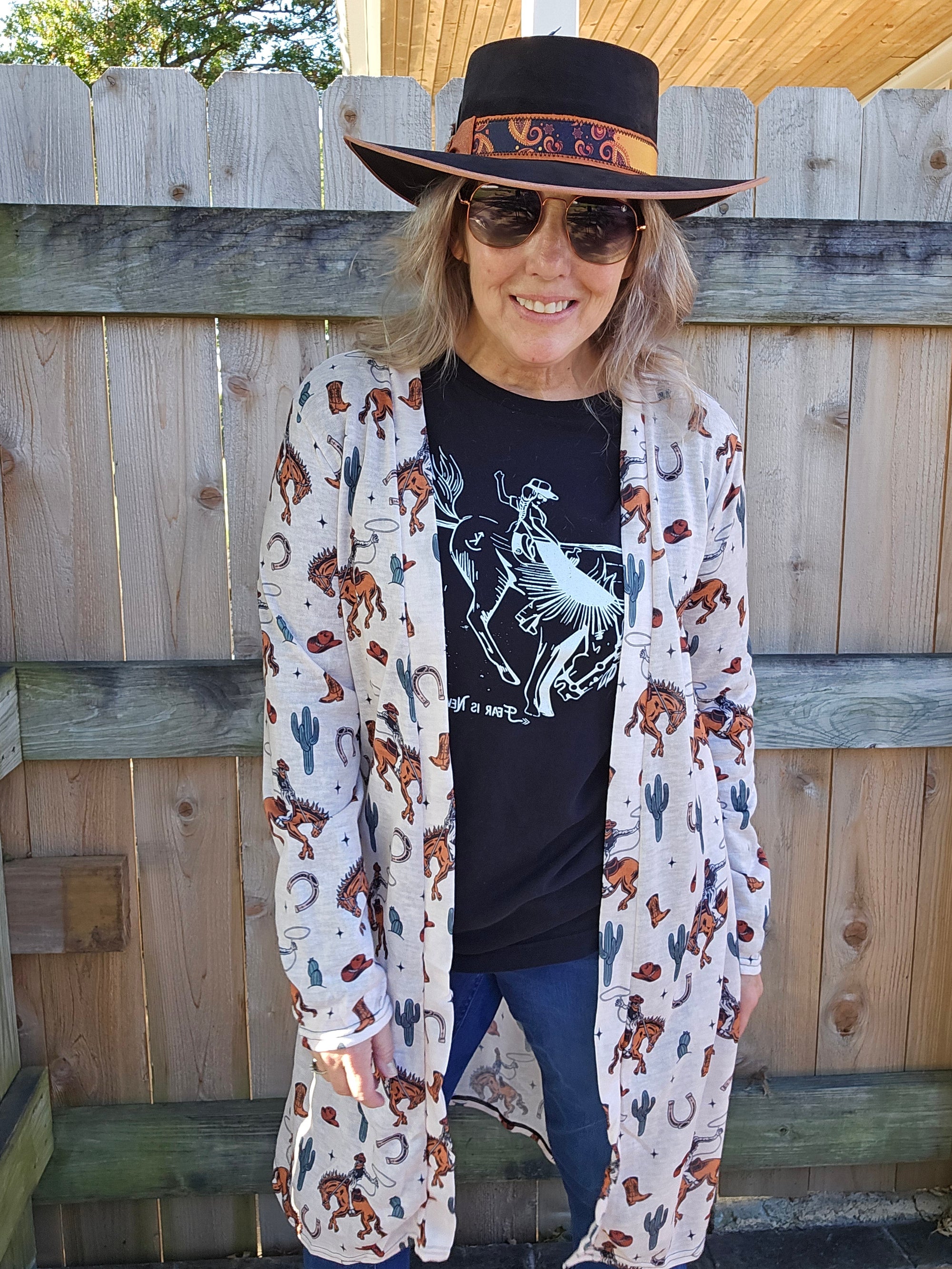 Baha Ranch Rodeo Cowboy Print Lightweight Cardigan