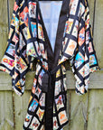 Baha Ranch Vintage Cowboy Collage Satin Kimono Robe