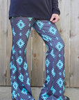 Baha Ranch Charcoal Turquoise Aztec Flare Pants