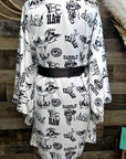 Baha Ranch Cowboy Print Western Satin Kimono Robe