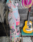 Baha Ranch Retro Pop Western Bodycon Side Slit Maxi Dress