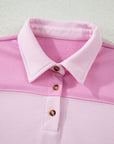 Colorblock Raw Seam Buttoned Polo Collar Dress