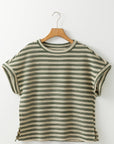 Abby Stripe Textured Side Slits Top