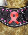 Hilason Western Ladies Spur Straps Leather W/ Red Breast Cancer Ribbon
