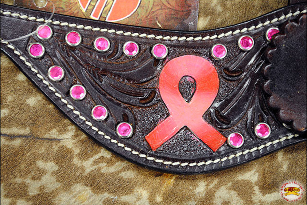 Hilason Western Ladies Spur Straps Leather W/ Red Breast Cancer Ribbon