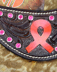 Hilason Western Ladies Spur Straps Leather W/ Red Breast Cancer Ribbon