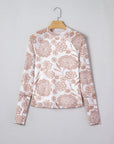 Floral Mesh Thumbhole Long Sleeve Top